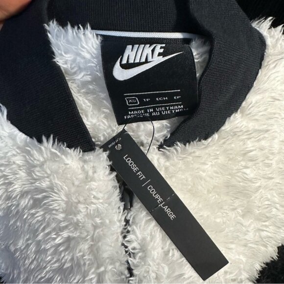 BRAND NEW Nike full zip NSW Wolf Sherpa loose fit Bomber Jacket Black White XS - Picture 10 of 10